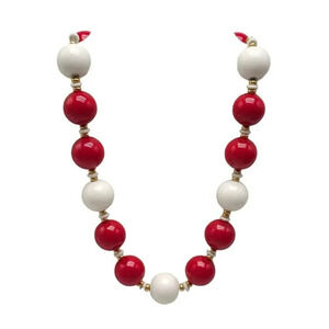 Monet Red White Acrylic Beaded Necklace Lobster Closure Vintage 17.5 in